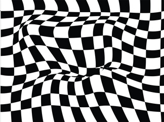 Obraz premium Black and white checkered flag pattern with wavy texture