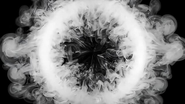 Expanding White Smoke Ring Isolated on Black