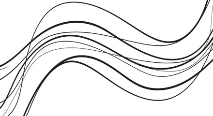 Obraz premium Abstract black curved loops on white background, seamless flowing line design, modern vector art, clean decorative element, minimal presentation background