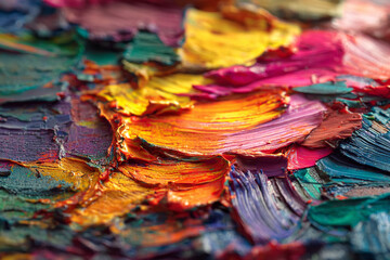 Obraz premium macro view of thick vibrant oil paint strokes in multiple colors
