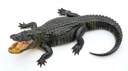 Fototapeta premium American Alligator Alligator mississippiensis crawling with open mouth on white background