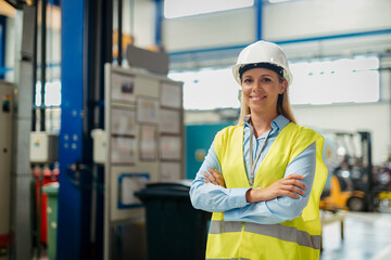 Female engineer or technician working in modern factory.