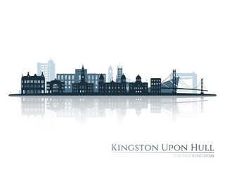 Kingston Upon Hull skyline silhouette with reflection. Landscape Kingston Upon Hull. Vector illustration. © greens87