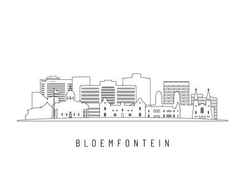 Detailed Bloemfontein skyline vector illustration. Bloemfontein buildings in line art style, perfect for modern designs.