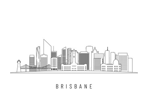 Detailed Brisbane skyline vector illustration. Brisbane buildings in line art style, perfect for modern designs.