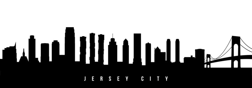 Vector silhouette illustration of Jersey City urban skyline. Modern minimalist cityscape graphic, perfect for travel, banners or backgrounds.