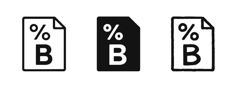 Business Tax Document and Percentage Icon Set - Line, Solid, and Hand-Drawn Styles