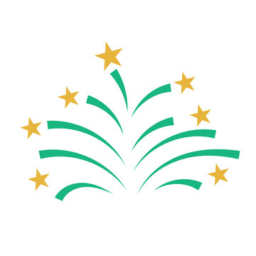 Festive firework explosion with stars and green bursts, a vibrant adobe stock illustration perfect for celebrations and events