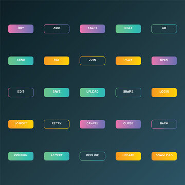 Neon Gradient Buttons UI Kit SVG Modern Primary Secondary Hover Web App Interface Set Dark Mode