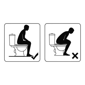 Proper and improper toilet sitting posture for men health  correct and incorrect ways to sit on a toilet