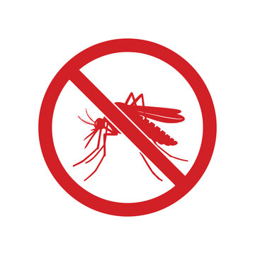 Red circle with a mosquito inside a prohibition sign  warning symbol for mosquitoborne diseases and pests