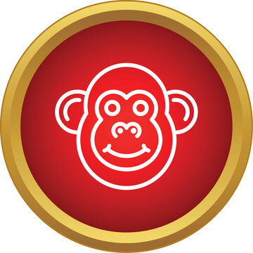 Monkey head outline icon presenting a smiling face inside a red and gold bordered circle