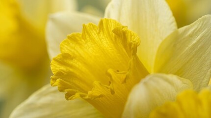 Obraz premium Close-up of a bright yellow daffodil bloom, symbolizing spring's fresh beginnings and natural beauty.