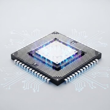 Central processing unit chip with glowing blue circuitry patterns