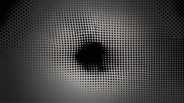 Halftone gradient with central dark circle and fading dots, symbolizing printing and digital shading.