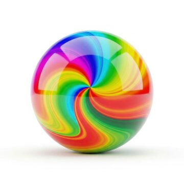 Glossy sphere with a multi-colored rainbow swirl pattern