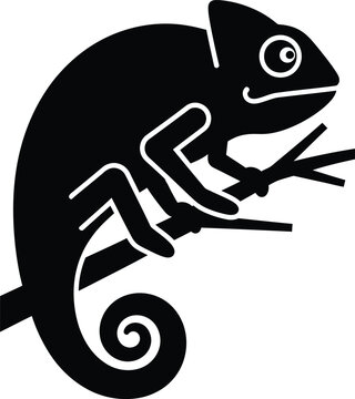 Black chameleon icon, chameleon silhouette, reptile symbol, animal logo