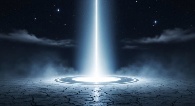 Mysterious Light Beam on Cracked Ground.