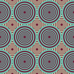 Fototapeta premium Abstract seamless retro pattern with colorful circles and geometric shapes for wallpaper or textile design
