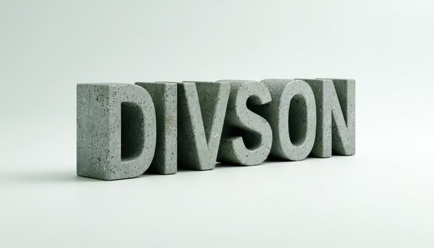 Gray Textured Concrete Letters Spell Divson In Studio Lighting With White Background