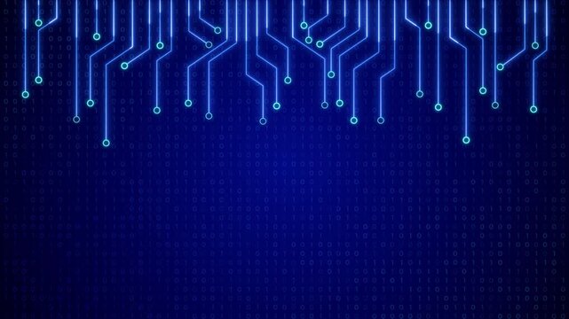 Futuristic AI Microchip Circuit Lines Frame Loop Motion Background, Neon Blue Technology Network for Data Processing, Digital Interface, Intro, and Sci-Fi Visuals, social media design element