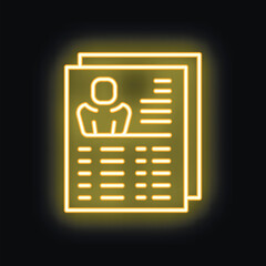 Fototapeta premium Glowing neon icon of curriculum vitae with businessman character representing job search, career development, and employment opportunities