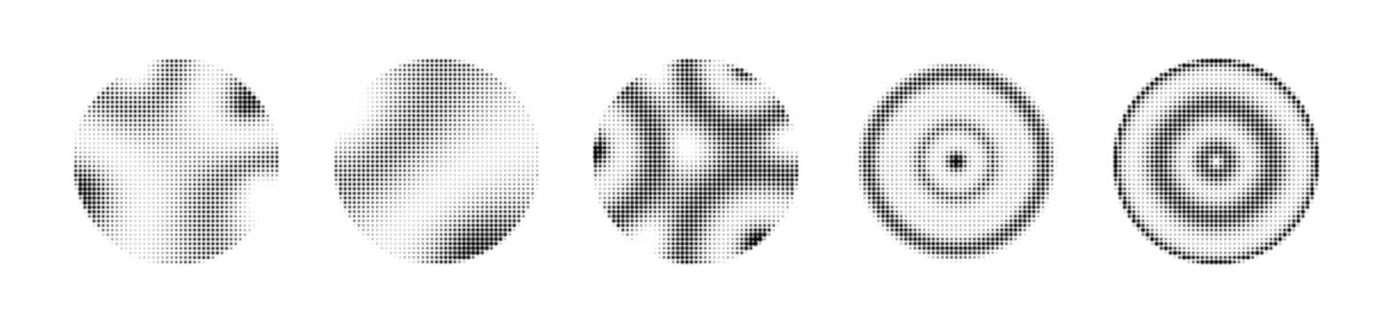 Set of abstract halftone dotted circles