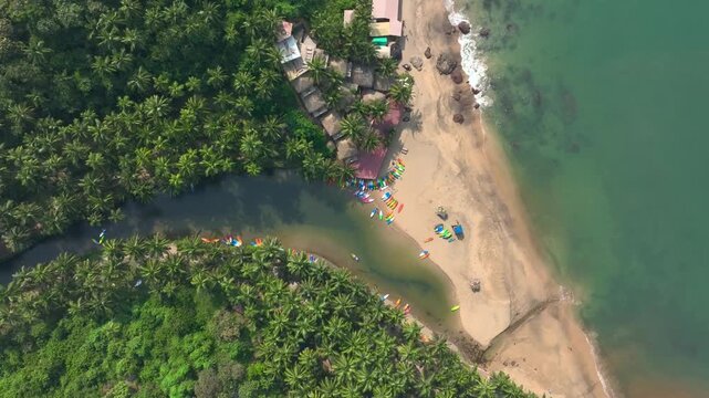 Aerial view of Cola Beach Goa India tropical beach lagoon coastline