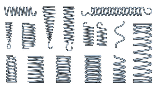 Comprehensive set of metal coil springs and tension components in different sizes, shapes, and extensions for mechanical and industrial use.