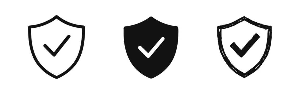 Shield icon with checkmark symbol, security and protection concept
