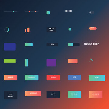 Neon Gradient UI Elements Dashboard Kit Modern Interface Components Dark Mode App Web Design Set