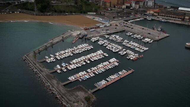 Getaria's village port in tha Basque Country. High quality 4k drone footage
