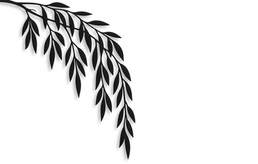 Elegant Weeping Willow Branch Silhouette with Soft Shadow Overlay on White Background, Minimalist Botanical Leafy Foliage Illustration, Aesthetic Natural Plant Shadow Art © farheen