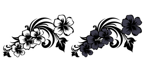 Hibiscus flower vector floral ornaments and swirls on white © AnupKumar