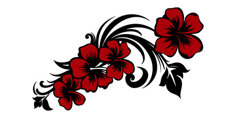 Red Hibiscus Flower Design with Black Tribal Swirls Vector Art © AnupKumar
