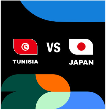Tunisia And Japan Match Flags Group F Countries Teams Football Final United States 2026 Emblem Design Football Vector Illustration