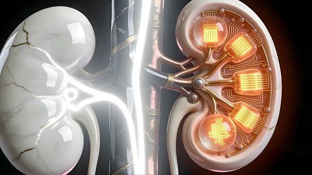 3D Mechanical Kidney Core - White Porcelain & Imperial Jade - Futuristic MedTech & Biotech AI Asset - Isolated on Black Void