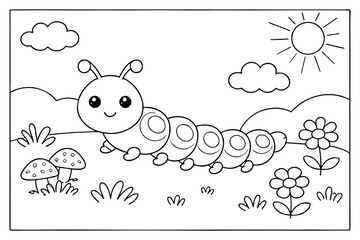 Fototapeta premium Cute Caterpillar Coloring Page Vector