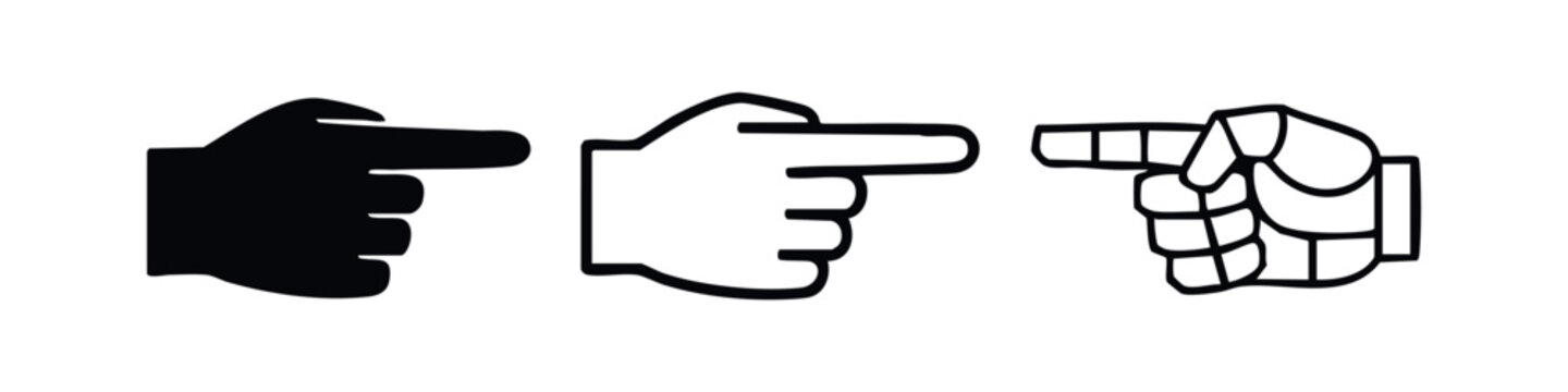 Pointing hand index finger icon set, direction and navigation symbol, interaction and click, vector graphic