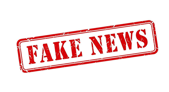 Red rectangle stamp with text fake news