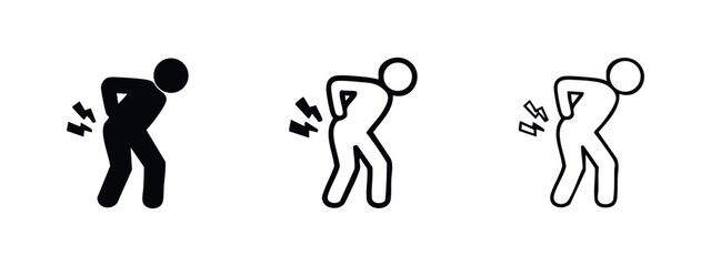 Lower back pain person icon set. Vector illustration of a figure experiencing discomfort and injury. © liubomir118809