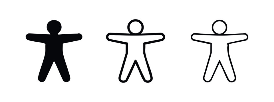 Expressive human figure icon set. Vector illustration of a person with outstretched arms symbolizing welcome.