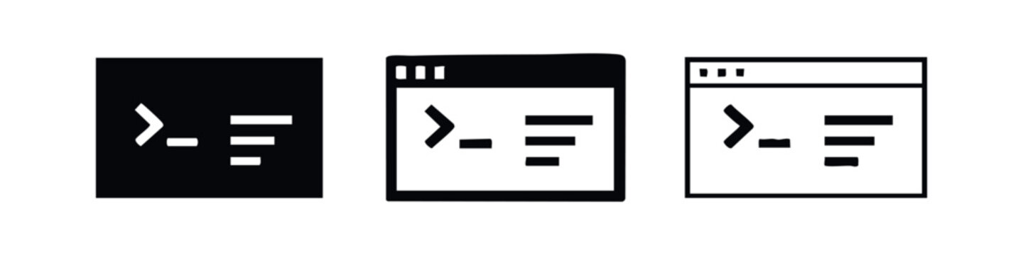 Code Editor or Command Prompt Window Icon Set - Programming Interface
