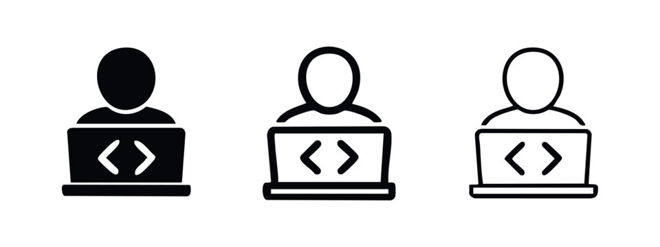 Person Coding on Laptop Icon Set - Programming and Software Development