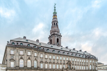 Obraz premium Christiansborg Palace (Slot) Tower In Copenhagen, Denmark, Government Building