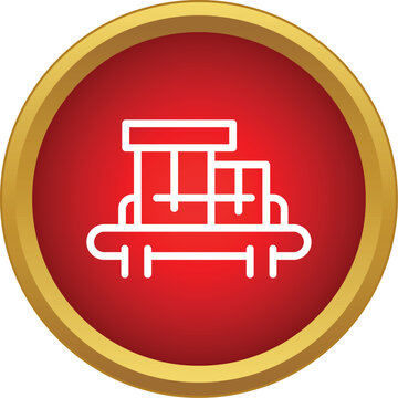 White line art icon showing luggage on a red airport conveyor belt