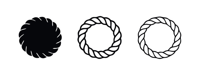 Fototapeta premium Round rope border frame icon. Circular nautical cord design element. Vector illustration.