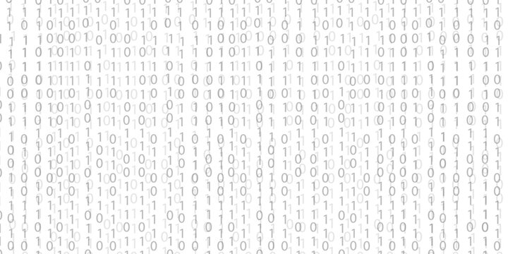 Binary code background with gray zeros and ones, digital data stream vector, minimalist computer technology pattern for software development