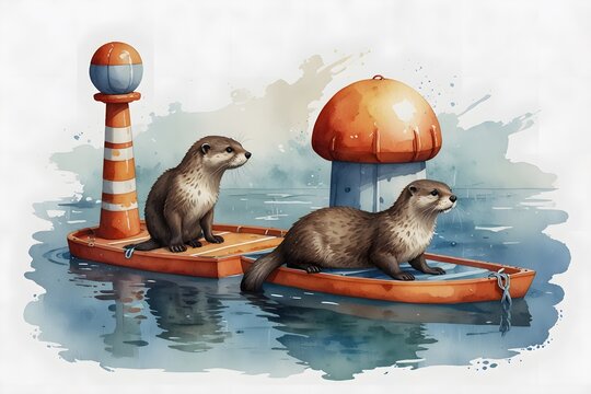 Otter perched on a buoy or floating object