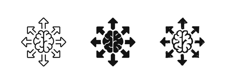 Brainstorming and Mind Mapping Idea Icons Set